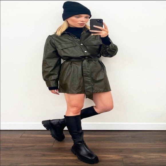 Zara Faux Leather Mini Dress Khaki - NWT - Picture 10 of 14